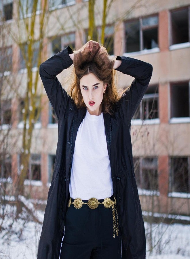 SNCEAW حزام سلسلة معدني غربي للنساء من SNCEAW، بتصميم رعاة البقر الغربي، قابل للتعديل، مزين بقطع كونشو، مناسب للفساتين والجينز، هدية (سلسلة ذهبية، يناسب مقاس خصر حتى 42 بوصة). - Image 3